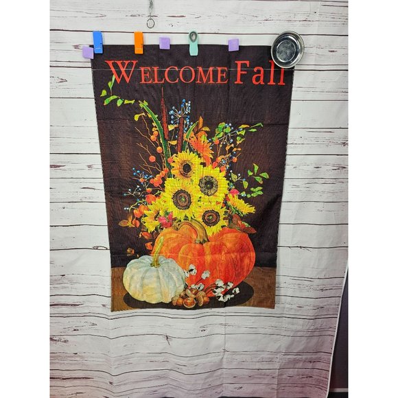 Welcome Fall Sunflowers & Pumpkins House Flag Cloth 40x27" - Picture 7 of 8